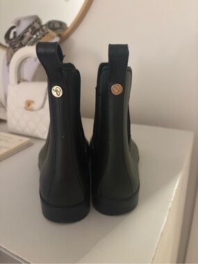 Sam Edelman Black Chelsea Rain Boots with Gold Logo